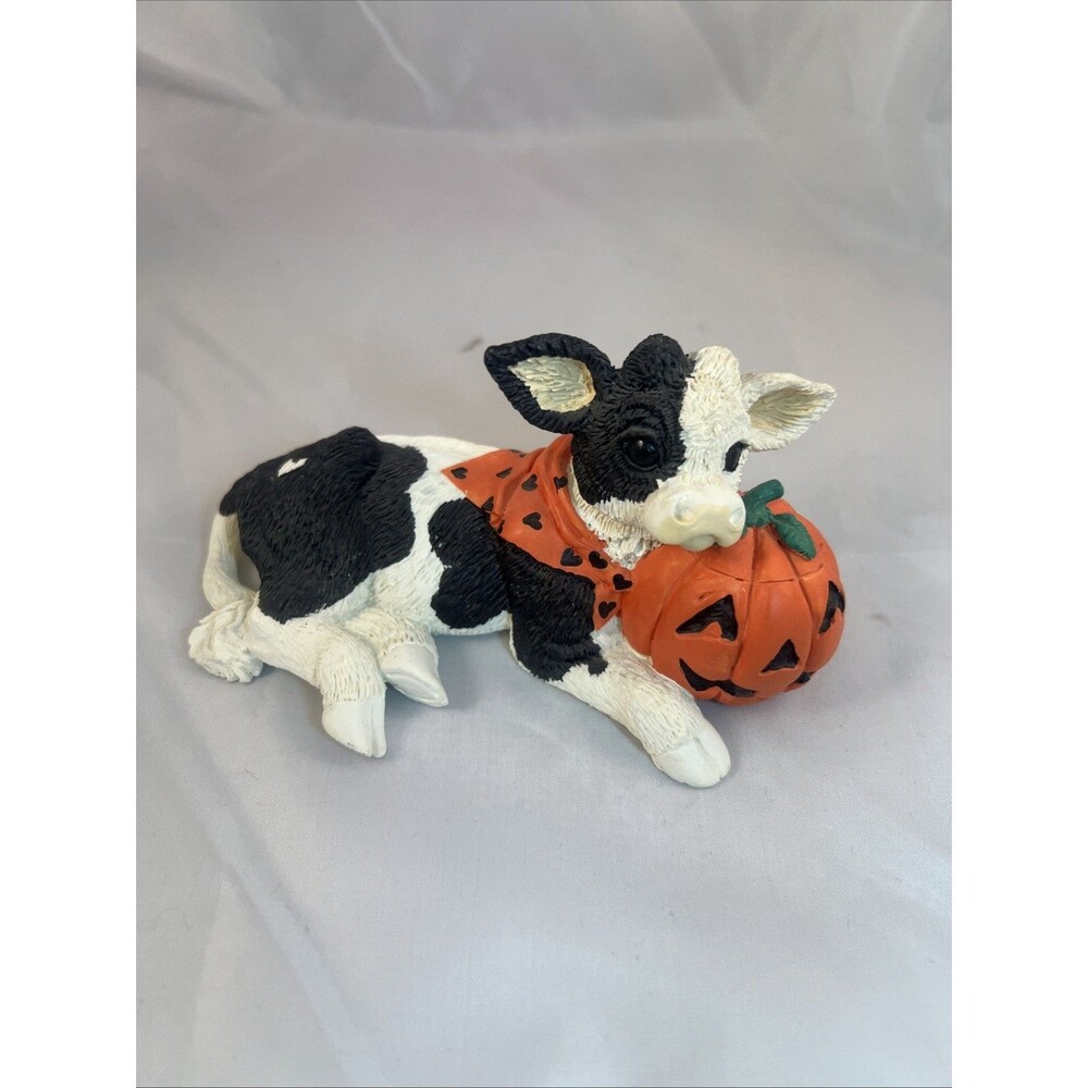 Enesco Kathy Wise Cow Black White Dairy Orange Black Heart Bandana Pumpkin 1994